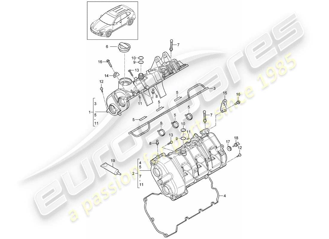 porsche 2016 (cayenne e2 92a) couvercle de soupape schéma des pièces