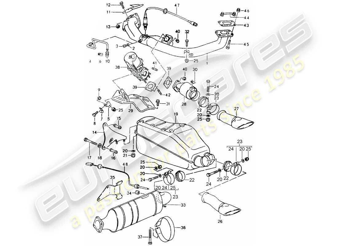 porsche 1992 (964) système d'échappement schéma des pièces