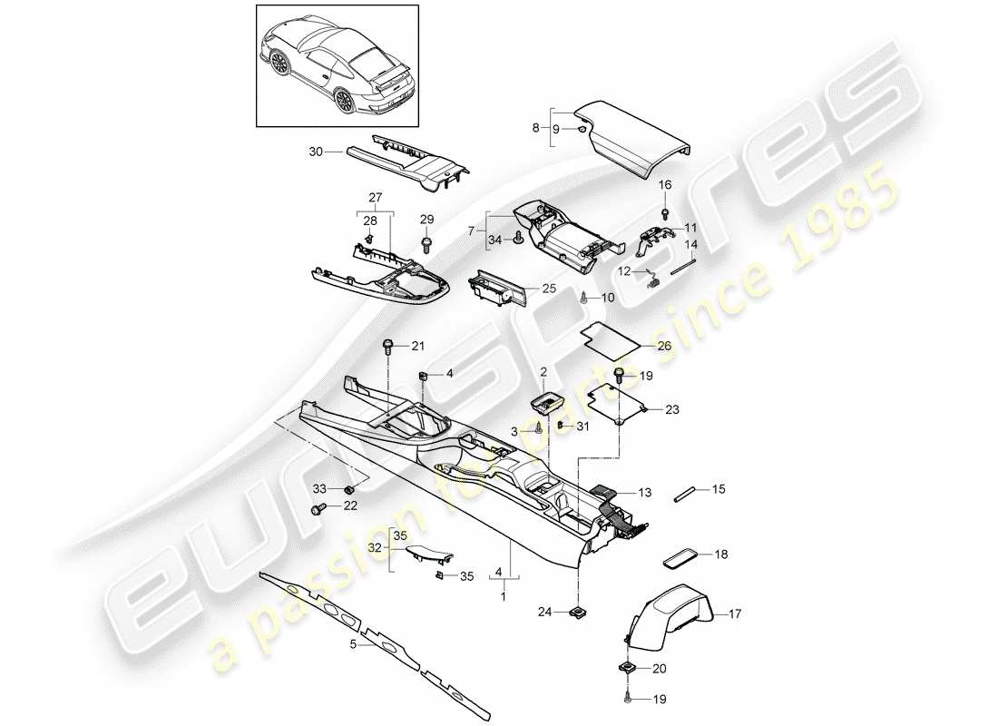porsche 2011 (997-2 gt3) console centrale schéma des pièces