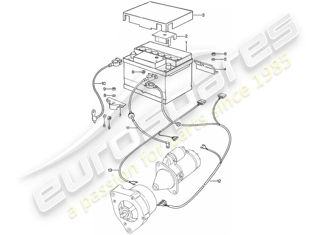 porsche 1977 (924) batterie - faisceau de cablage - pour - demarreur - alternateur schéma des pièces