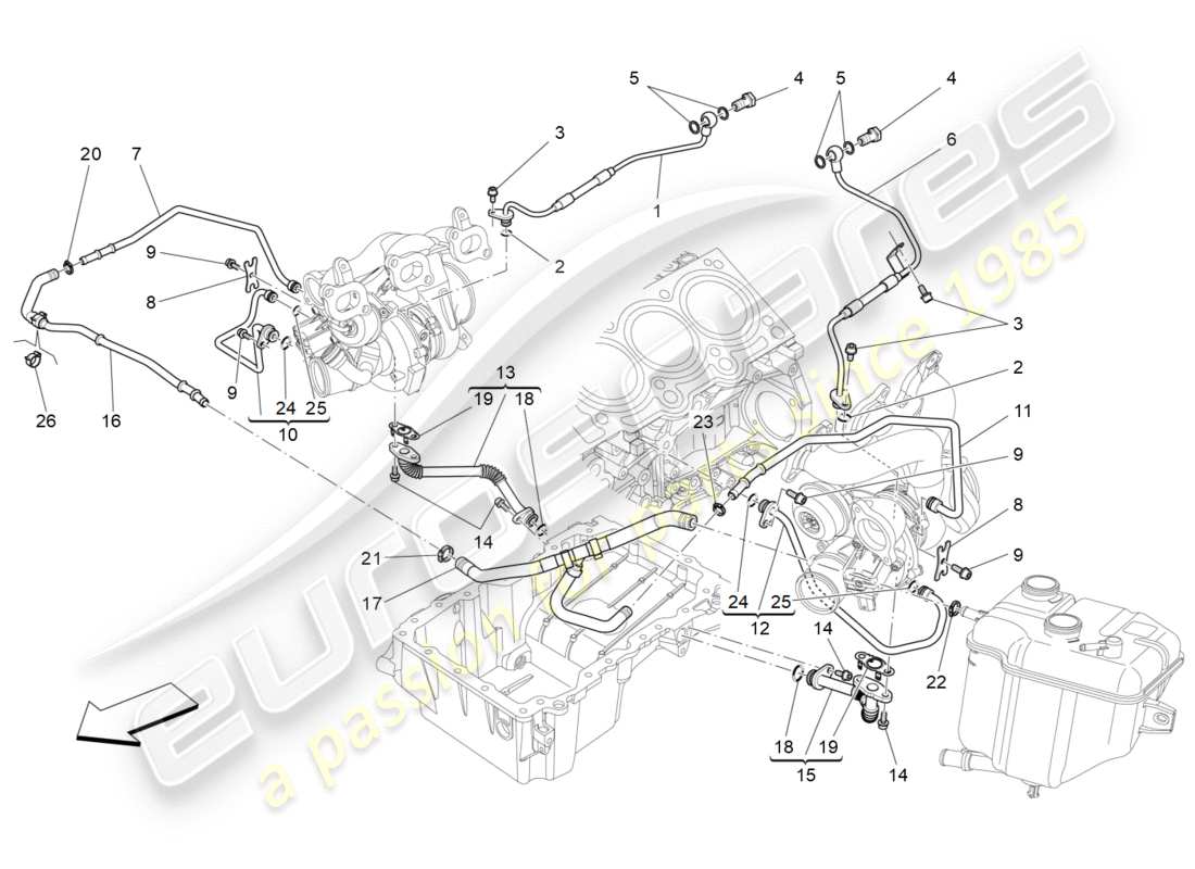 maserati qtp 3.0 bt v6 410hp (2014) système de turbocompression : lubrification et refroidissement schéma des pièces