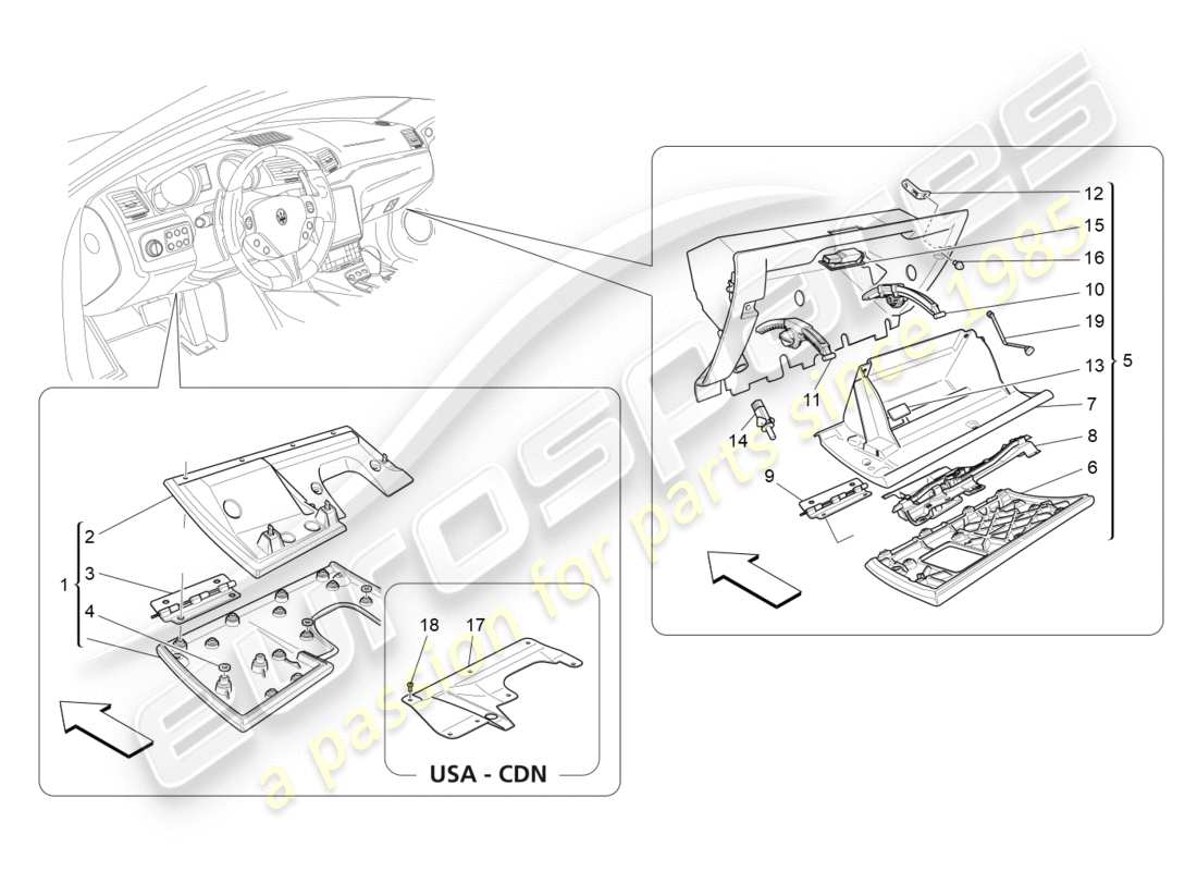 maserati granturismo s (2018) diagramme des pièces des boîtes à gants