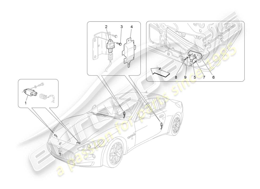 maserati granturismo (2008) diagramme des pièces des capteurs de collision