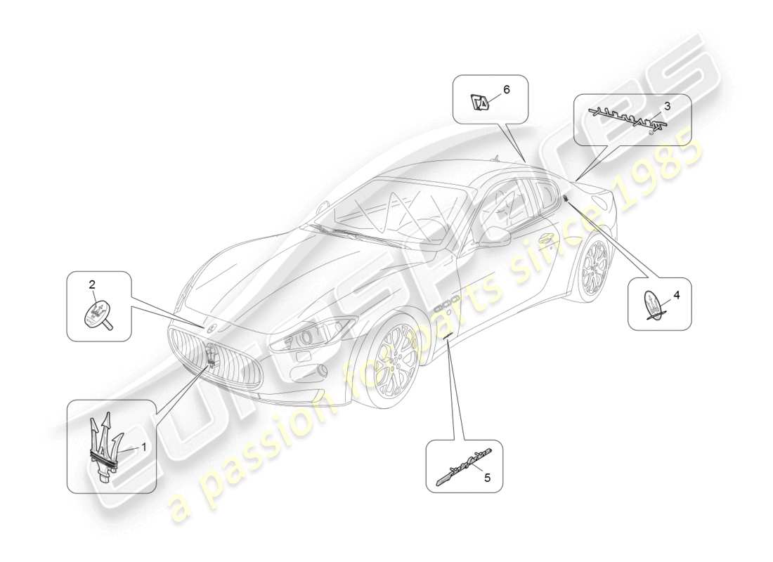 maserati granturismo (2008) diagramme des pièces des garnitures, marques et symboles