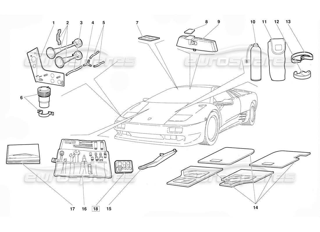 lamborghini diablo (1991) accessoires (valable pour la version du 1992 juin) schéma des pièces