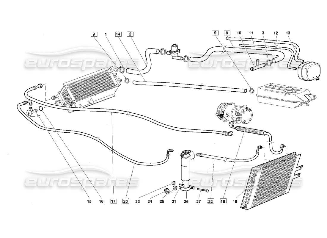 lamborghini diablo (1991) diagramme des pièces de la climatisation (valable pour la version du 1992 juin)