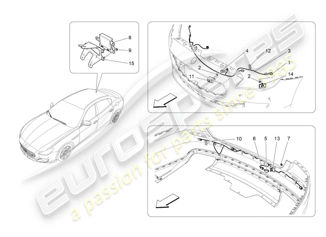 maserati qtp 3.0 bt v6 410hp (2014) schéma des pièces des capteurs de stationnement