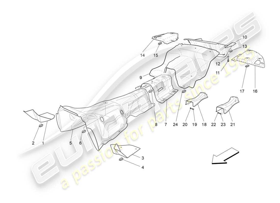 maserati granturismo s (2013) panneaux d'isolation thermique schéma des pièces