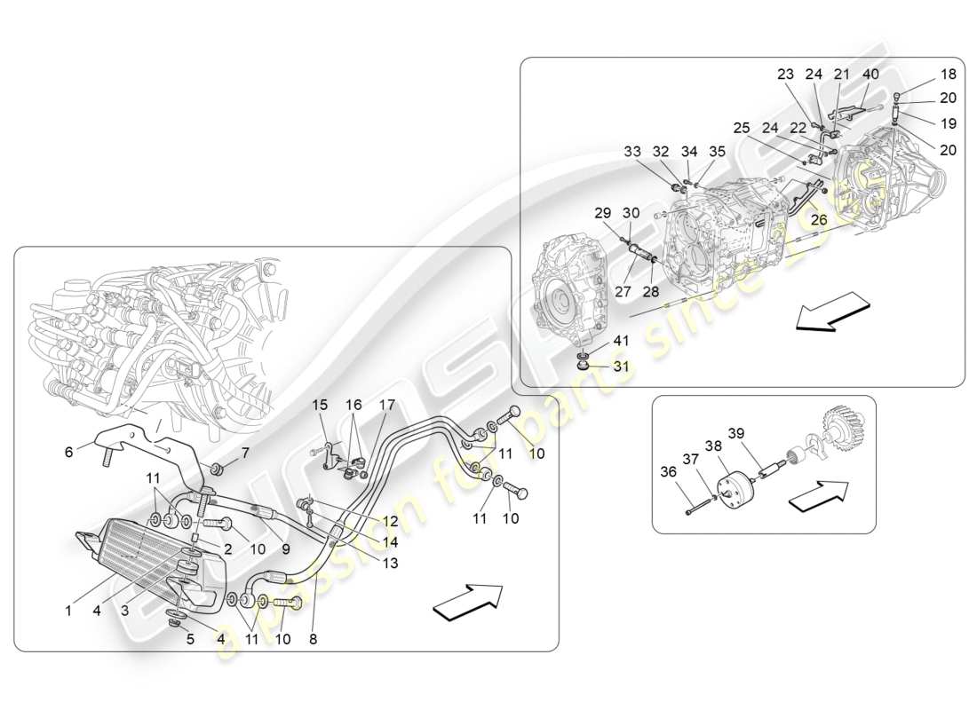 maserati granturismo (2011) lubrification et refroidissement de l'huile de boîte de vitesses schéma des pièces