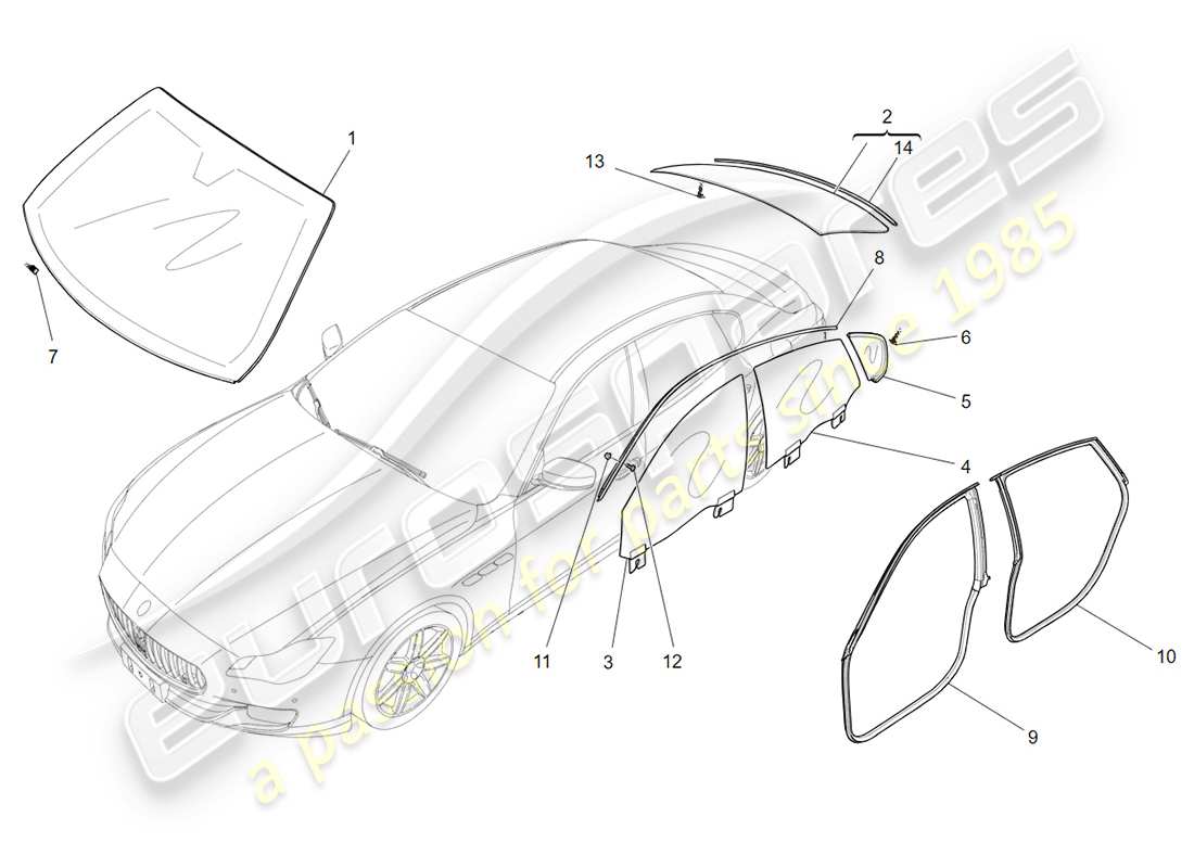 maserati qtp 3.0 tds v6 275hp (2015) diagramme de pièces de fenêtres et de bandes de fenêtre