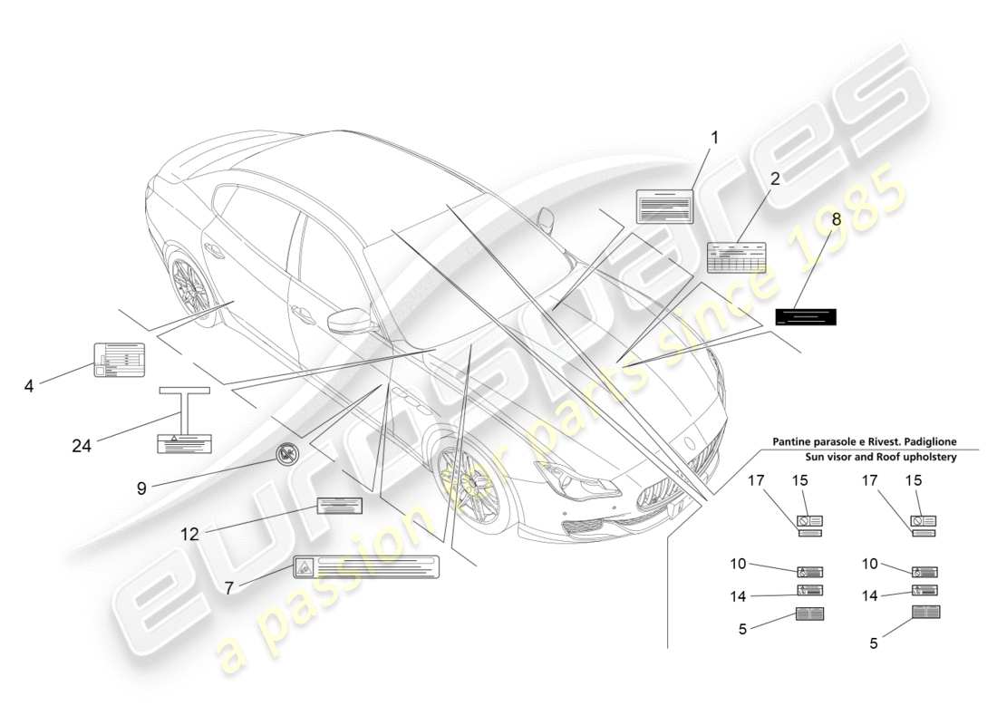 maserati qtp 3.0 bt v6 410hp (2014) diagramme de pièces d'autocollants et d'étiquettes
