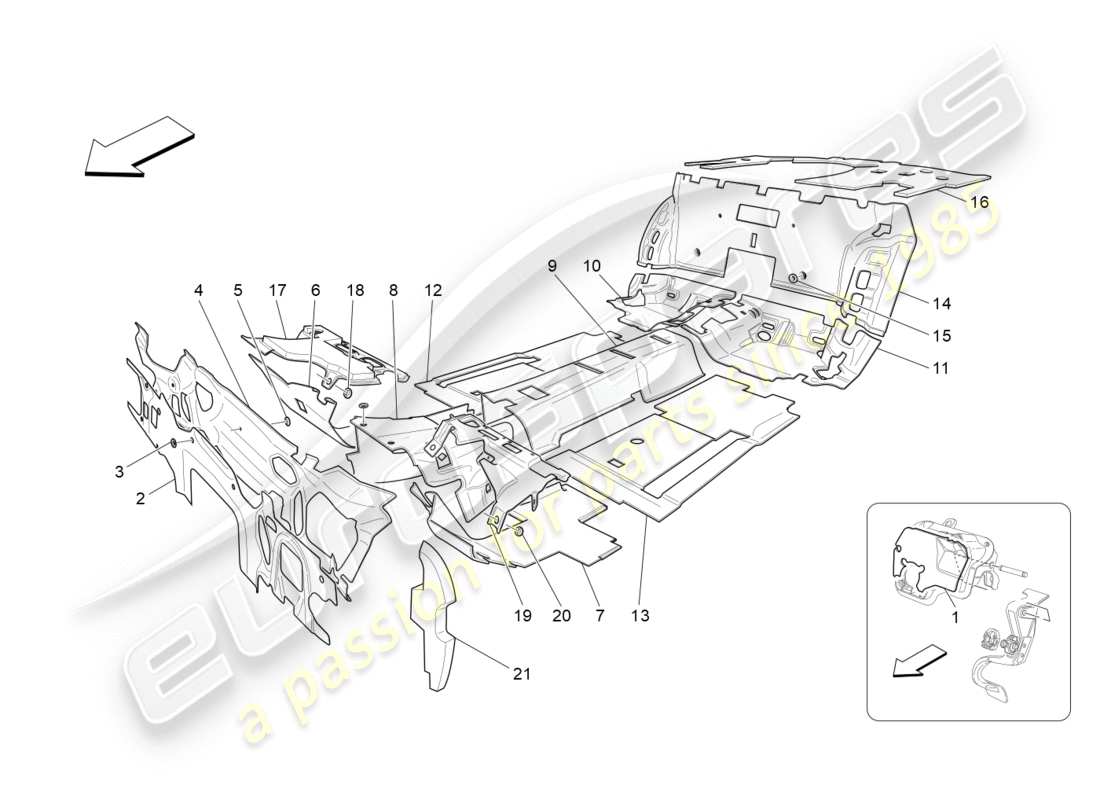 maserati granturismo s (2013) panneaux d'insonorisation à l'intérieur du schéma des pièces du véhicule