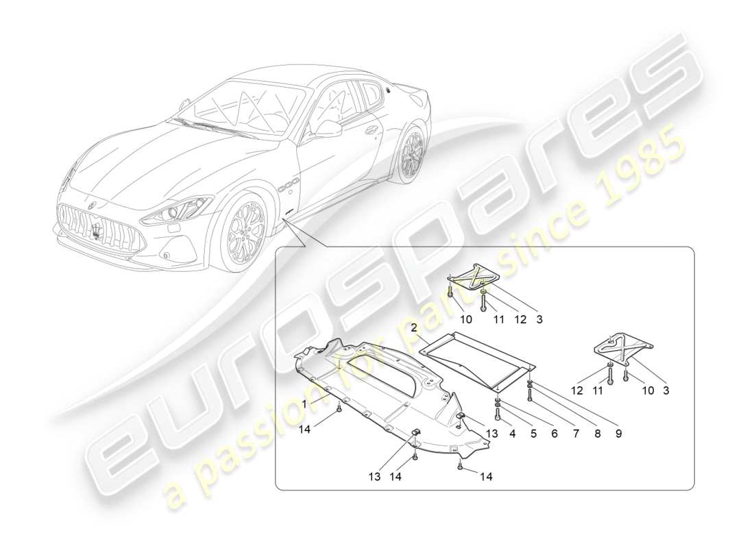 maserati granturismo s (2018) schéma des pièces du soubassement et des protections de soubassement