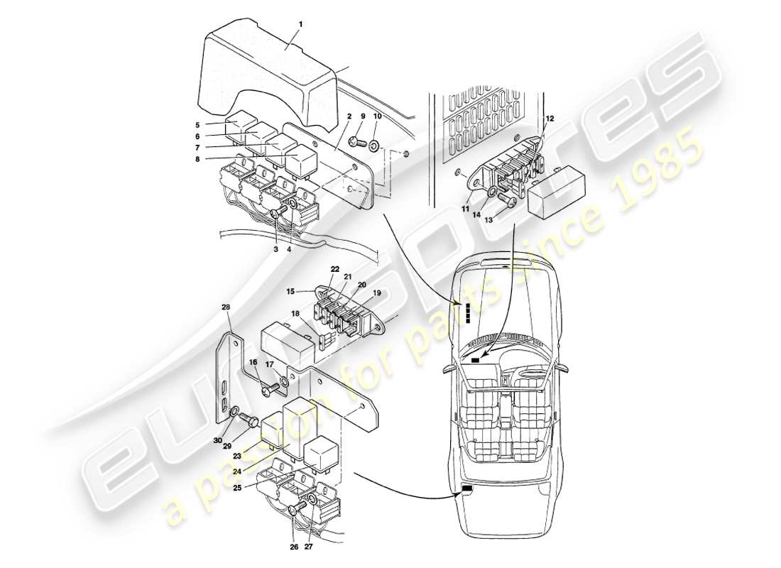 aston martin v8 volante (1997) relais, vin 89027 sur le diagramme de pièce