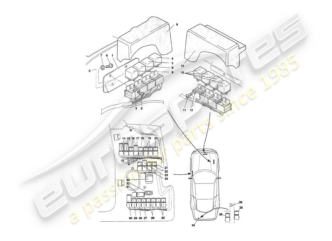 aston martin v8 coupe (2000) relais, vin v79092 sur le diagramme de pièce