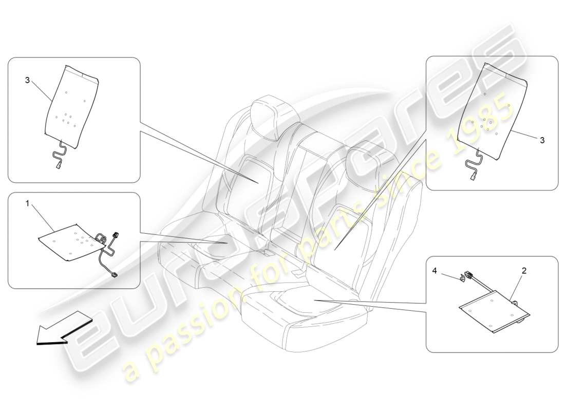 maserati qtp 3.0 bt v6 410hp (2014) sièges arrière : schéma des pièces mécaniques et électroniques