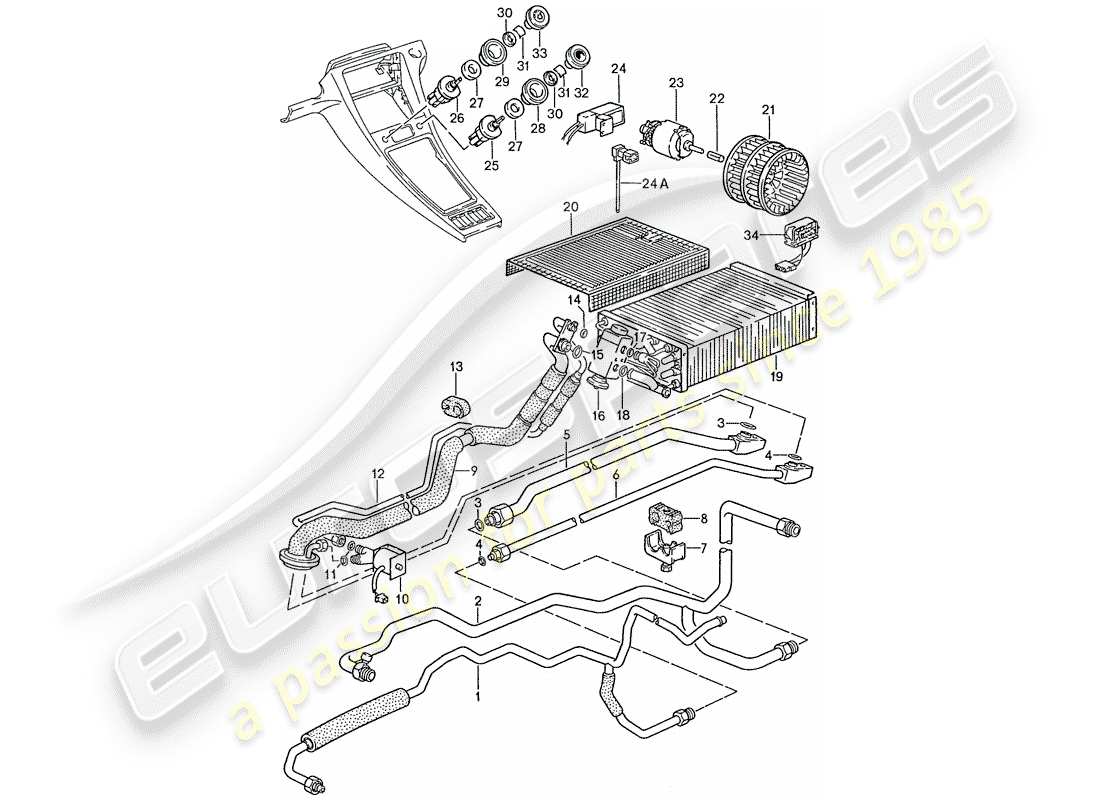 porsche 1990 (928) climatiseur - conduites - unités auxiliaires schéma des pièces