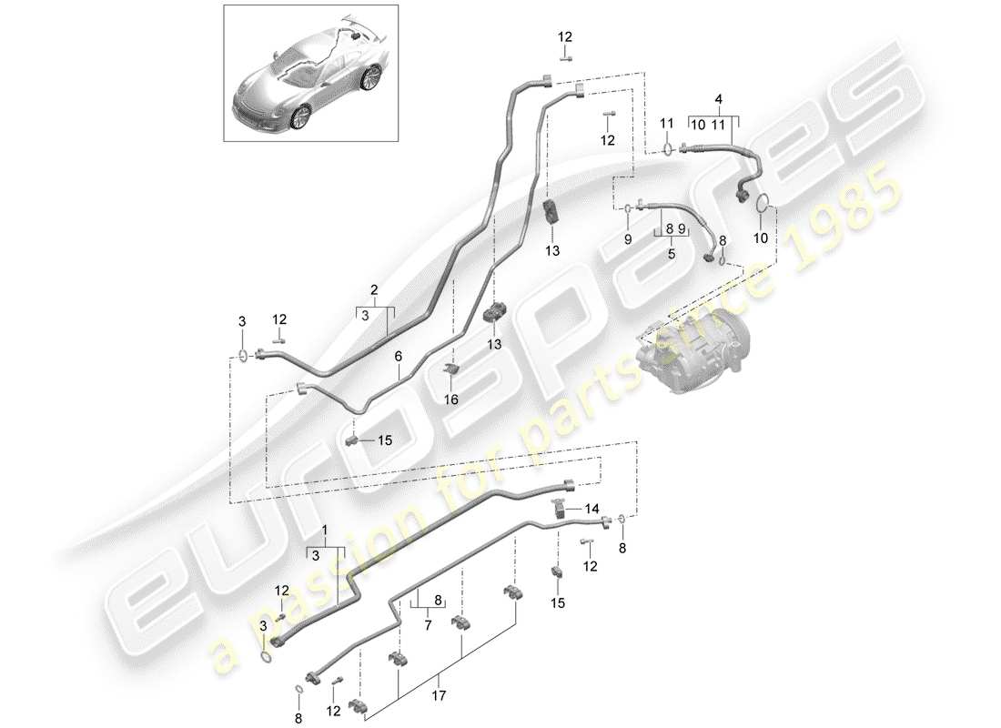 porsche 2017 (991-2 r/gt3/rs) circuit frigorifique schéma des pièces