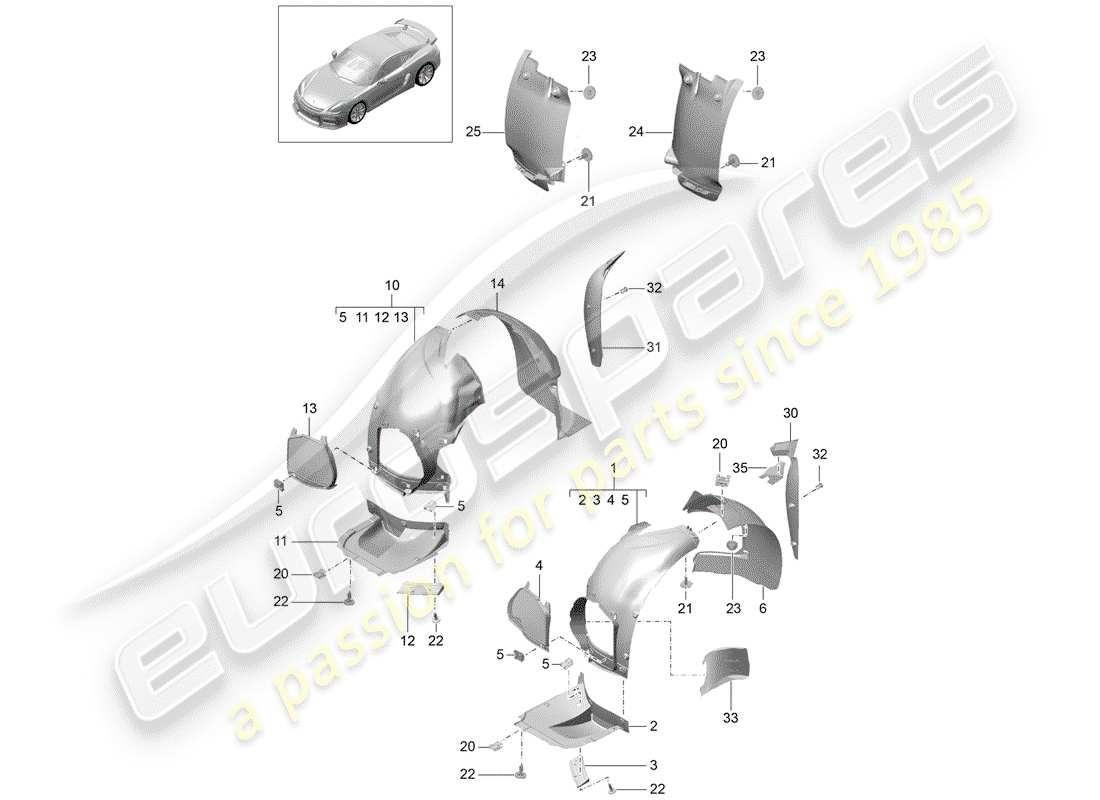 porsche 2016 (981 cayman gt4) schéma des pièces des garnitures