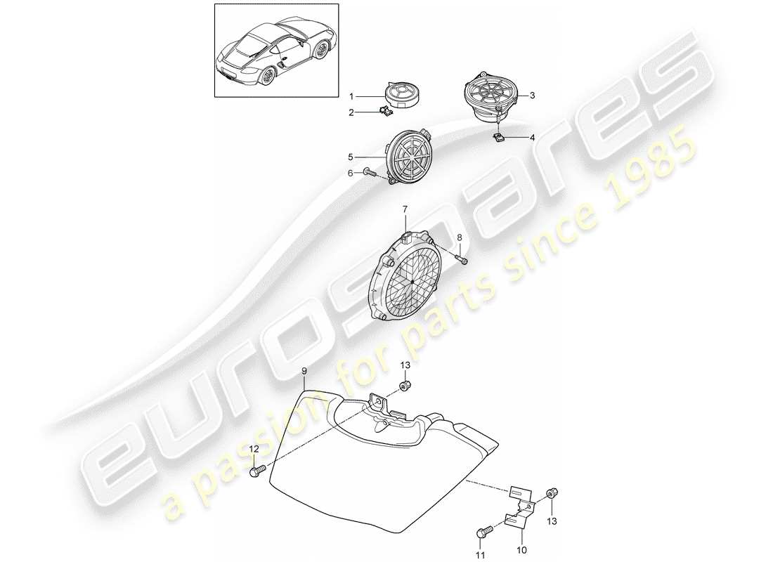 porsche 2009 (987 cayman) haut-parleur schéma des pièces
