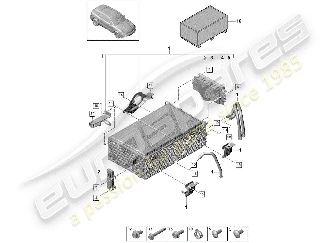 porsche 2018 (cayenne e3 9ya/9yb) batterie hybride schéma des pièces