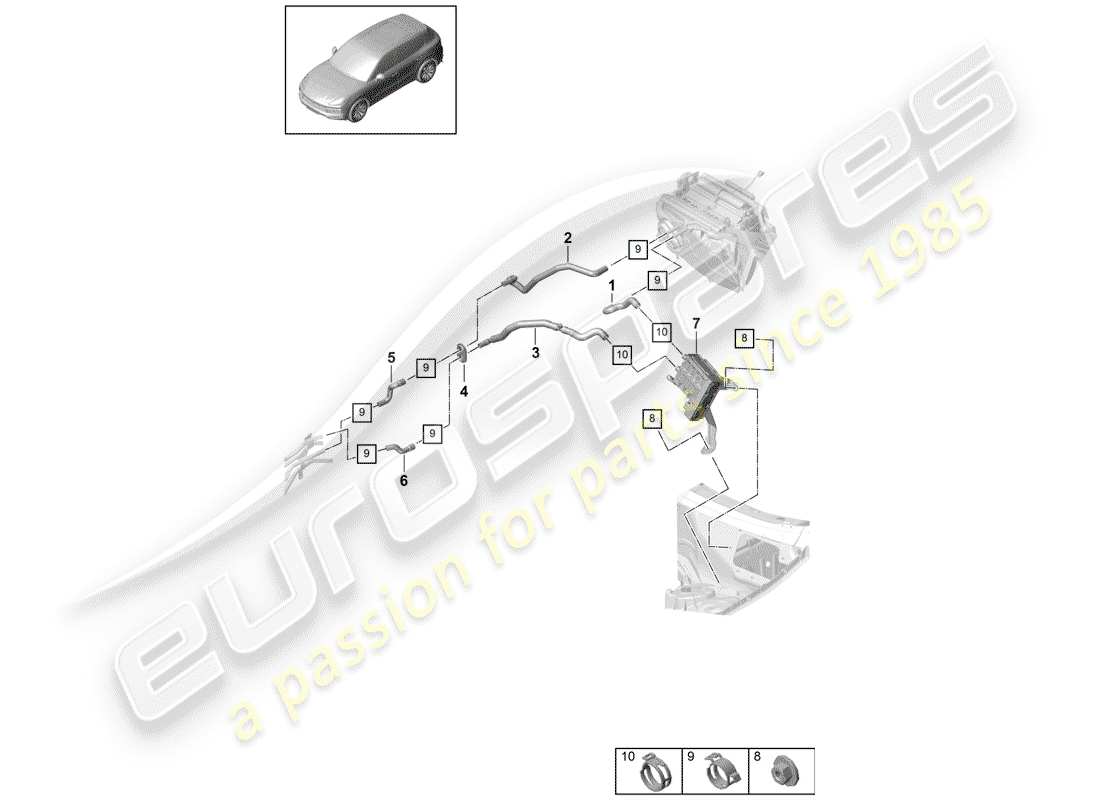 porsche 2019 (cayenne e3 9ya/9yb) chauffage schéma des pièces