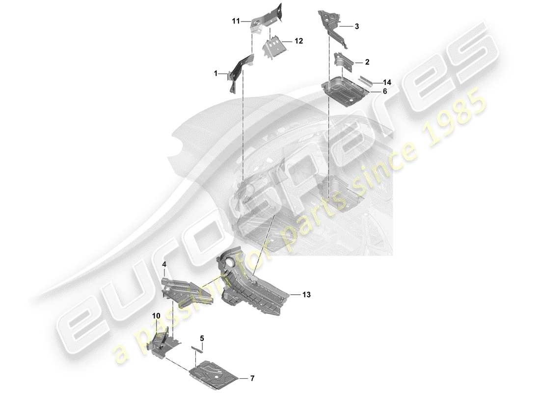 porsche 2019 (cayenne e3 9ya/9yb) plaques de sol schéma des pièces