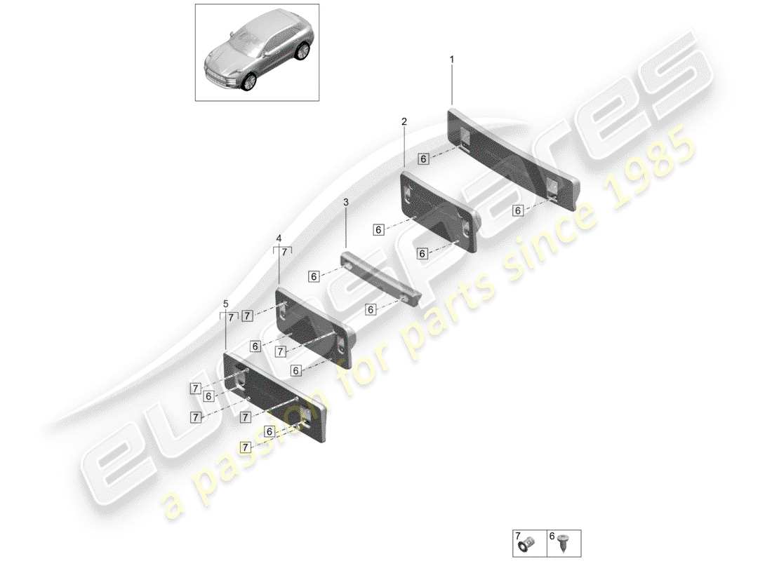 porsche 2019 (macan) support de plaque d'immatriculation schéma des pièces