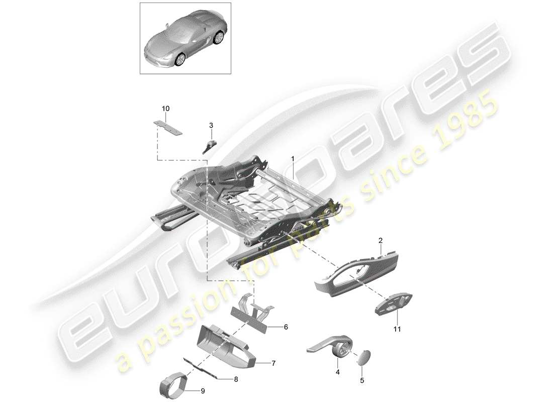 porsche 2016 (981 boxster spyder) cadre de siège schéma des pièces