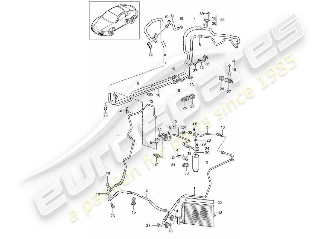 porsche 2009 (987 cayman) circuit réfrigérant schéma des pièces