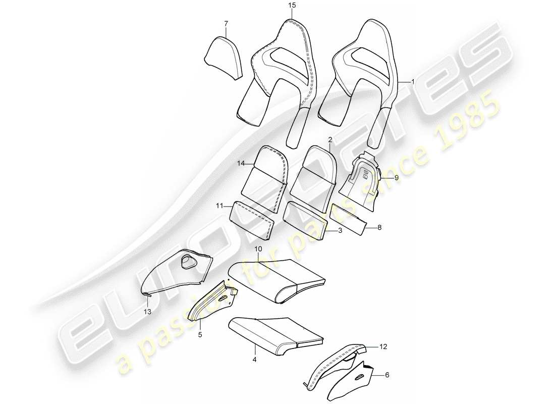 porsche 2007 (987 cayman) pièce en mousse diagramme des pièces