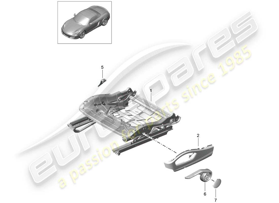porsche 2015 (981 boxster) cadre de siège schéma des pièces