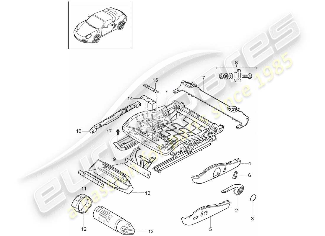 porsche 2011 (987 boxster) cadre de siège schéma des pièces