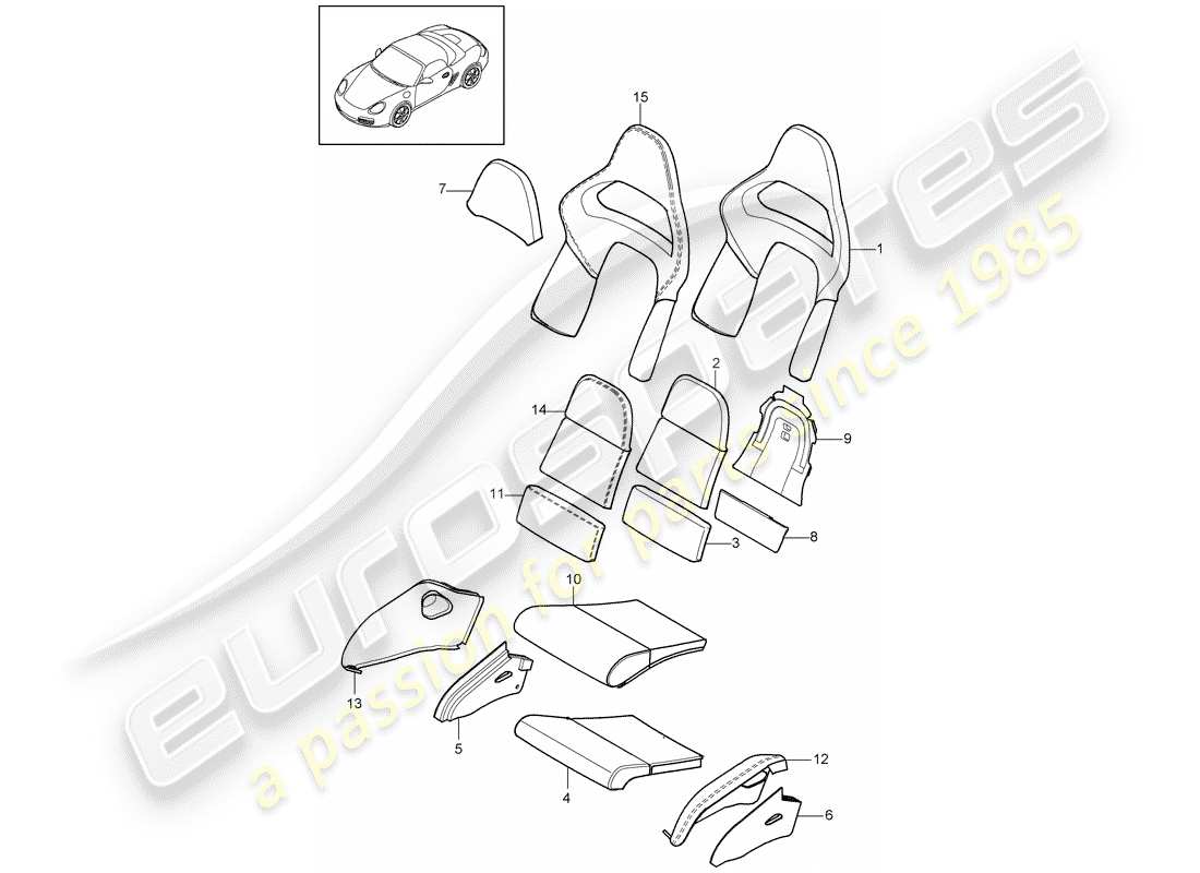 porsche 2011 (987 boxster) pièce en mousse diagramme des pièces