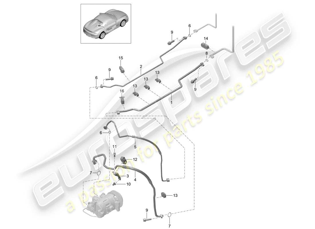 porsche 2016 (981 boxster spyder) circuit frigorifique schéma des pièces