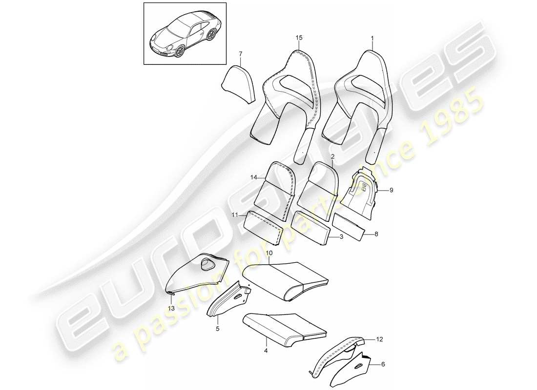 porsche 2009 (997-2) partie en mousse schéma des pièces