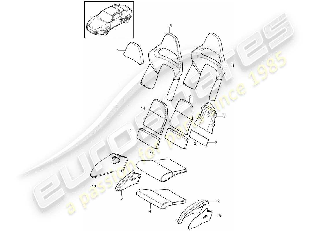 porsche 2011 (987 cayman) partie en mousse schéma des pièces
