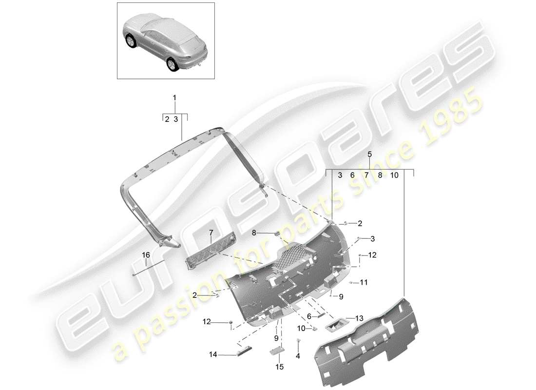 porsche 2014 (macan) garnitures schéma des pièces