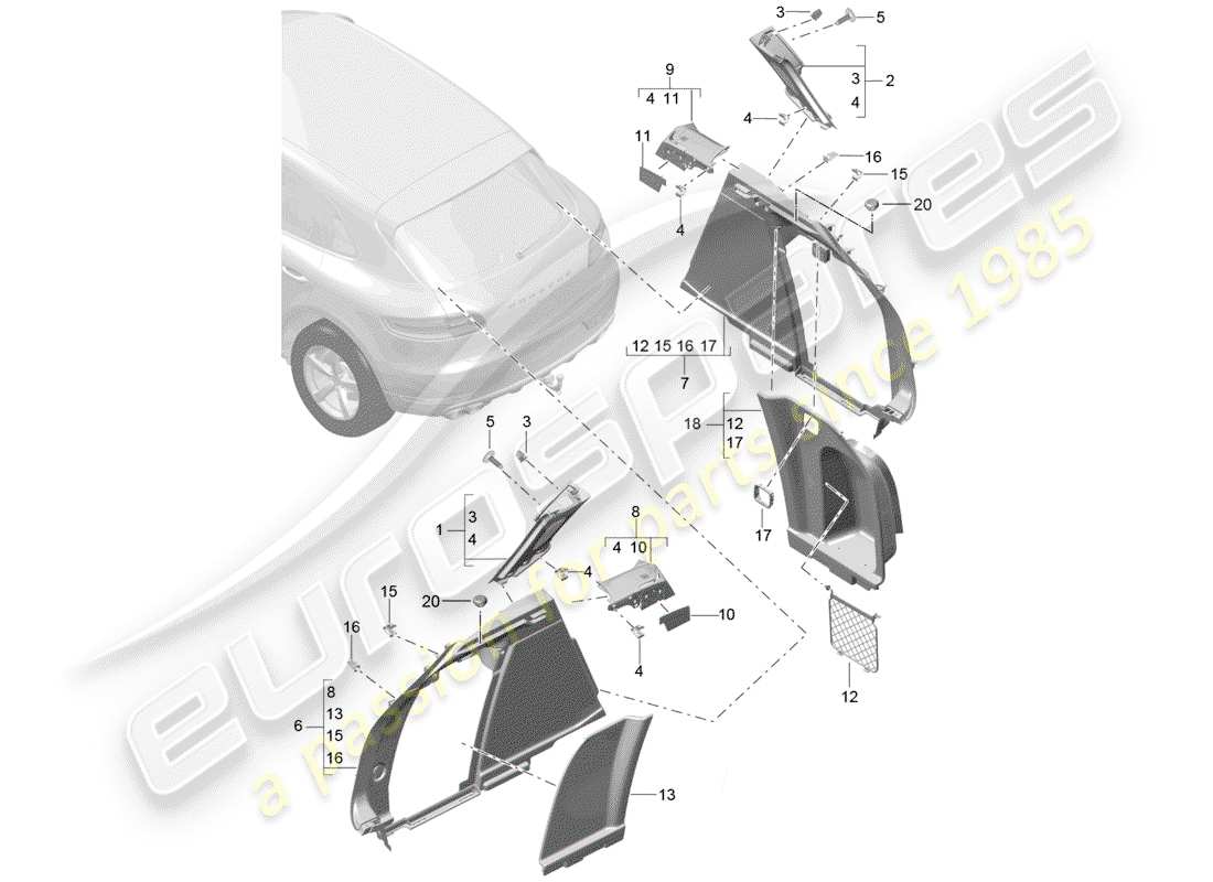 porsche 2014 (macan) diagramme des pièces de doublure