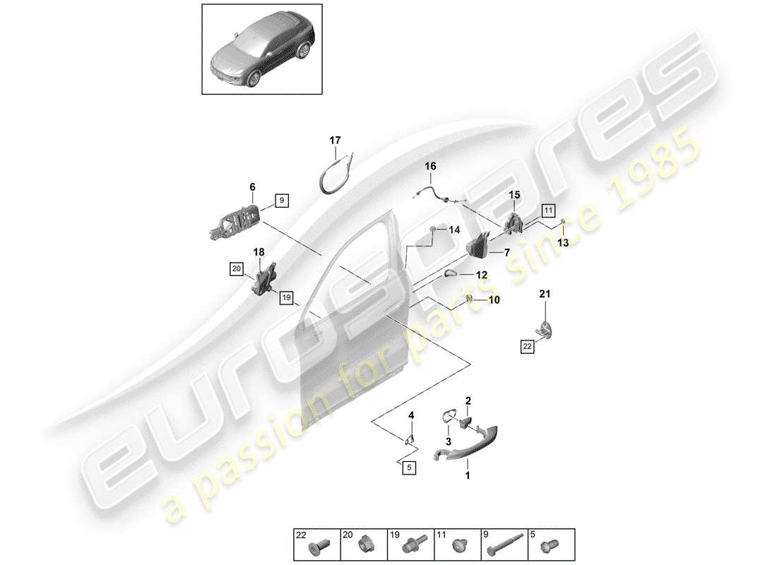 porsche 2019 (cayenne e3 9ya/9yb) poignée de porte, extérieure schéma des pièces