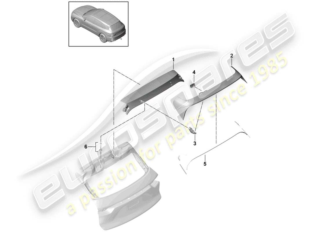 porsche 2019 (cayenne e3 9ya/9yb) spoiler arrière schéma des pièces
