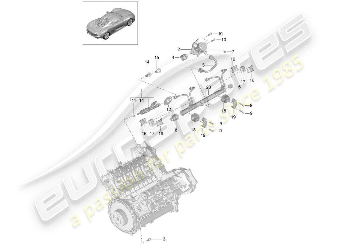porsche 918 spyder (2015) tuyau de collecte de carburant schéma des pièces