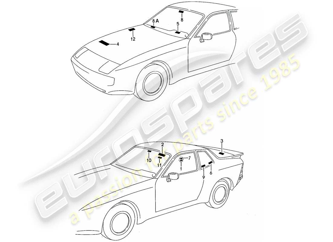 porsche 1991 (944) signes/avis schéma des pièces