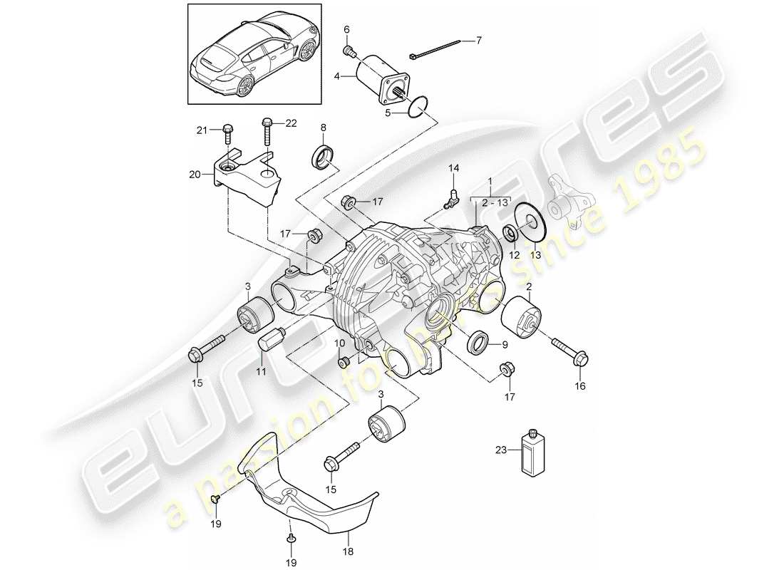porsche 2013 (panamera 970) trains arrière, différentiels schéma des pièces