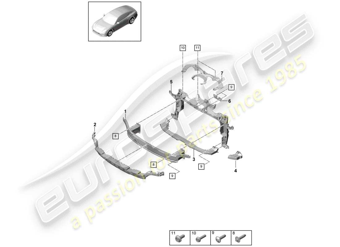porsche 2017 (panamera 971-1) support de pare-chocs schéma des pièces