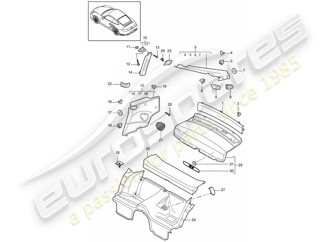 porsche 2012 (997-2 turbo / gt2 rs) schéma des pièces des garnitures