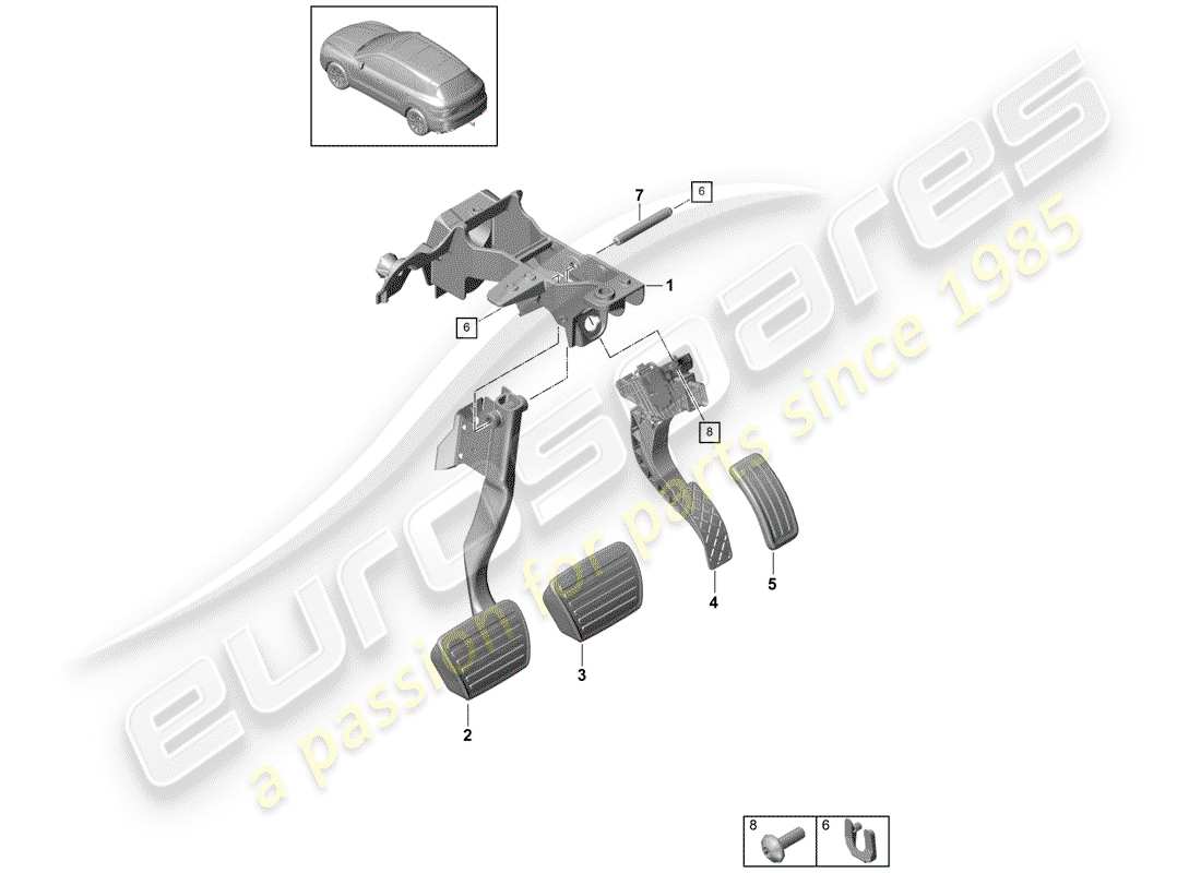 porsche 2020 (cayenne e3 9ya/9yb) frein et acc. assemblage de la pédale schéma des pièces
