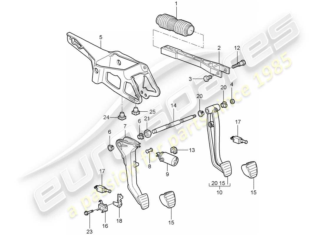 porsche 2007 (987 cayman) schéma des pièces des pédales