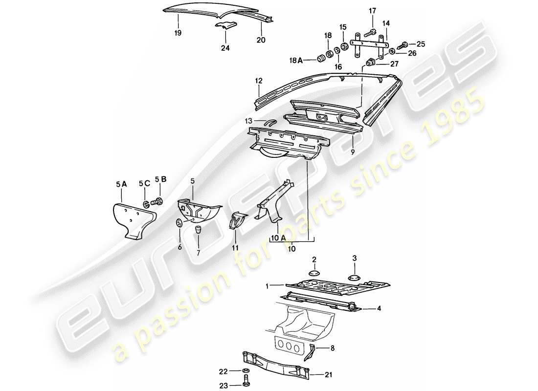 porsche 1979 (924) support de transmission - plancher du coffre à bagages - toit