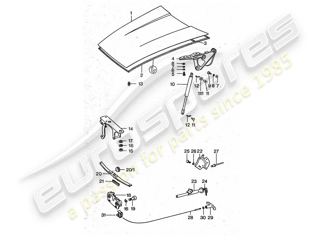 porsche 1975 (911 turbo) couverture diagramme de pièce